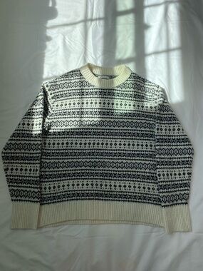 American Eagle Outfitters Women's Cream & Black Fair Isle Crewneck Sweater